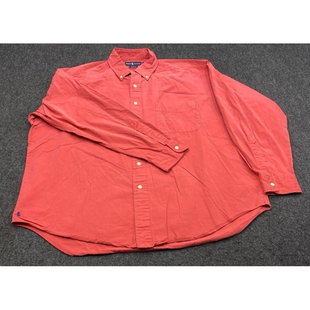 Vintage Ralph Lauren Button Down Men Large Red Big Shirt Cotton Long Sleeve Pony